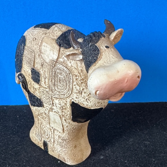 Whimsical Black and Cream Cow Art Sculpture - Picture 2 of 8